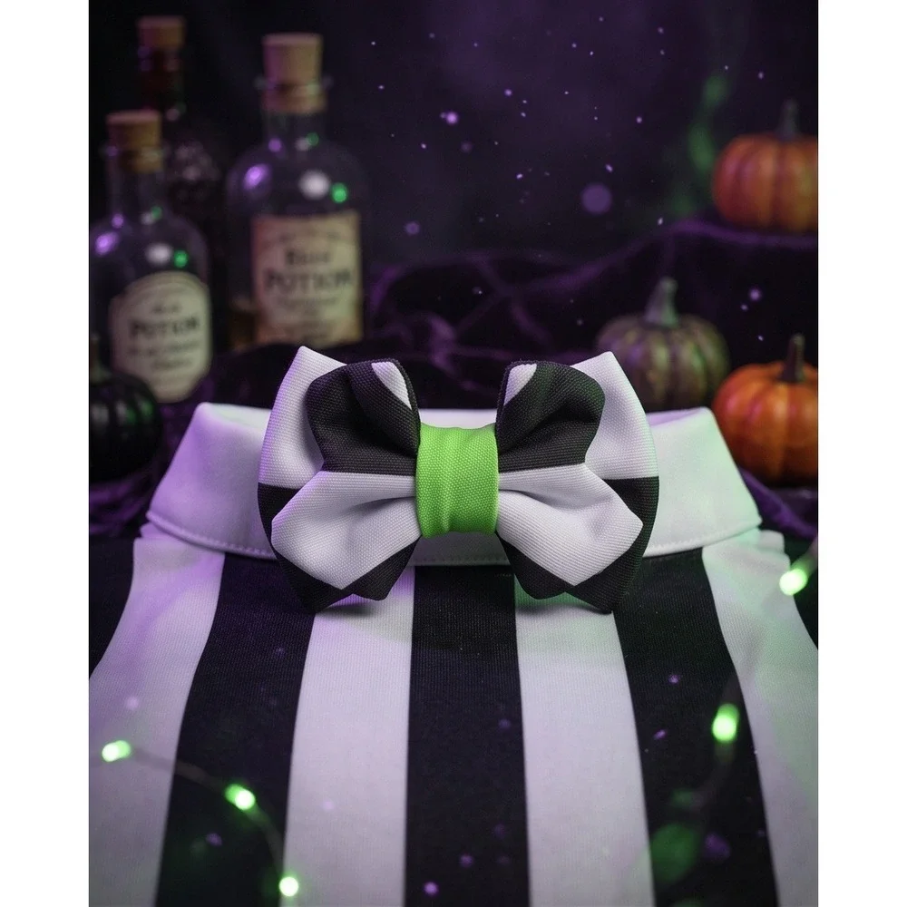 Spirit Halloween Beetlejuice Striped Costume Dress Girls XL Black White Green